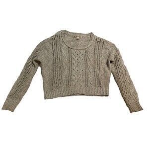 Decree Womens Sweater Size S Gray Shimmer Slouchy Furry Cropped Long Sleeve